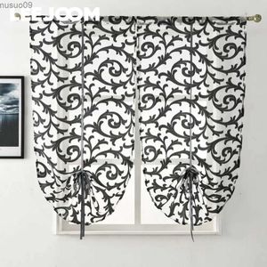 Curtain LEEJOOM Short Kitchen Curtain Modern Window Treatment Tie up Balloon Home Textile Sheer Panel Tulle White Black Jacquard