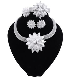 Nova moda elegante banhado a prata colar brincos pulseira anel conjuntos de joias dubai para mulheres acessórios de festa 4888667