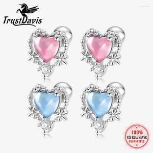 Ohrstecker TrustDavis Mädchen 925 Sterling Silber Herz Blume Perle Schraube für Tochter Kinder Geburtstagsgeschenk Schmuck 4121