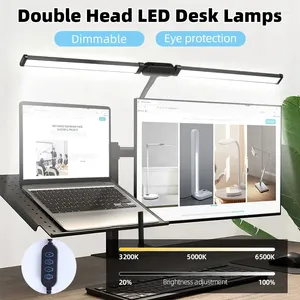 Masa lambaları Çift kafa masası lambası LED okuma Işık Stand Geniş Ekran Monitör Işıkları Çalışma Ofisi USB Adımsız Dimmable 24W