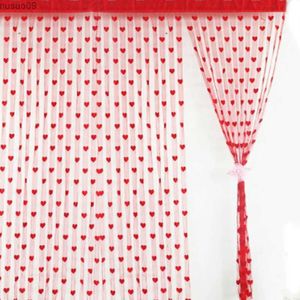 Curtain 100x200cm Voile Curtain White Red Heart String Curtains Pure Color Bedroom Window Door Divider Sheer Drape Wedding Decoration
