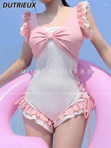 女性用水着2024年夏、ピンクの弓袖の水着純粋な欲望スタイル日本のかわいい女の子の春の春の水着