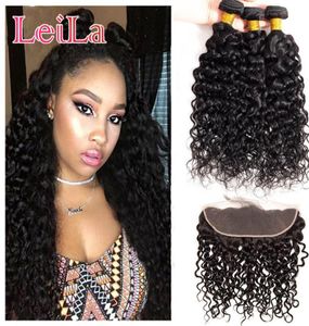 Indian Virgin Human Hair 8a Water Wave Bunds With Spets Frontal Pre Plucked Baby Hair Wet and Wavy 830 tum Indian Natural Color 3180926