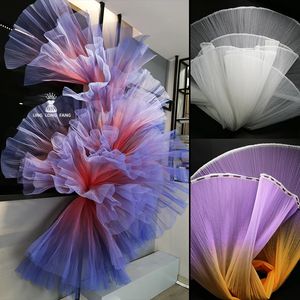 Gradient Color Stiff Mesh Organza Pleated Small Crinkle Fabric for Wedding Decoration Fashion Stage Background Designer Fabric 240118