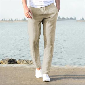 2023 Mens Pure Cotton Linen Pants Autumn New Breattable Solid Color Linen Trousers Fitness Street Suit S-3XL 240217