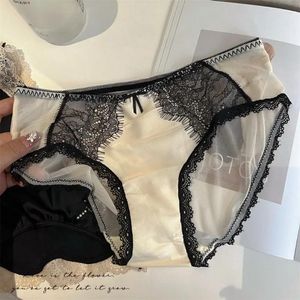 Calcinha feminina moda high-end cetim renda mulheres sentem cintura baixa cintura pura algodão virilha briefs