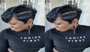 100 Human Hair Pixie Side Part Little Spets Front Wigs For Black Women Natural Color Machine Made Short Pixiecut Wig4164193