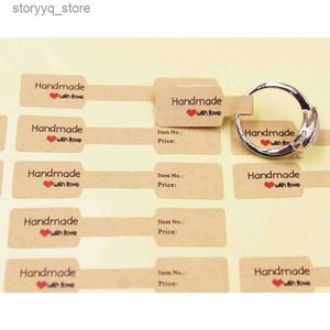 Labels Tags 100PCS multi style ring folded labels white/kraft handmade with love ring price labels jewelry tag sticker labels 6*1.2cm Q240217