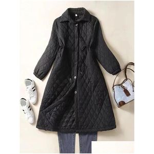 Mulheres Trench Coats Inverno Long Down Algodão Casacos 2024 Mulheres Moda Algodão-Acolchoado Xadrez Casaco Quente Slim Puffer Acolchoado Outerwear Dro Otyzw