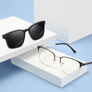 Occhiali da vista con clip polarizzati magnetici Montatura per occhiali 2 in 1 da uomo TR90 Occhiali da vista ottici per donna Occhiali da sole quadrati da lavoro T3518 240131