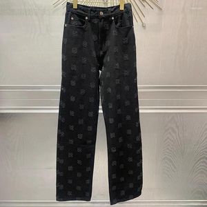 Spodnie damskie Vintage czarna moda bawełniana z szerokimi nogami dżinsy 2024 Damskie spodnie modne jesienne zimowe streetwear