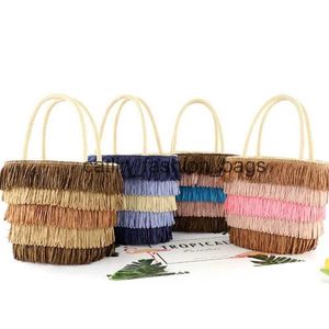 Totes Color tassel paper rope straw bag portable woven beach casual female womens designer bags handbagsH24217