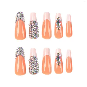 Falska naglar naken tips solid orange lång balett falskt fullt omslag fyrkantiga nagelips för manikyrälskare och skönhetsbloggare