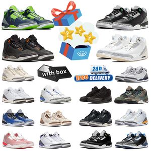 con scatola scarpe da basket jumpman Midnight Navy 3s Palomino Green Glow Hugo Fear Fire Red Off Noir Ivory Black Cat sneakers da donna scarpe da ginnastica sportive