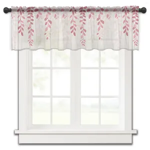 Cortina de folhas plantas estilo country americano rosa gradiente cortinas de cozinha tule transparente curto sala de estar decoração de casa voile