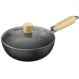 Pannor 24 cm handgjorda mini Small Iron Pan obelagda multifunktionella fina täckta botten non-stick wok