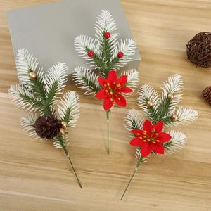 Fiori decorativi 2 pezzi Natale artificiale bacca rossa pigna ramo ornamenti artigianali fai da te per ghirlanda di alberi di Natale scatola di regali di nozze per feste