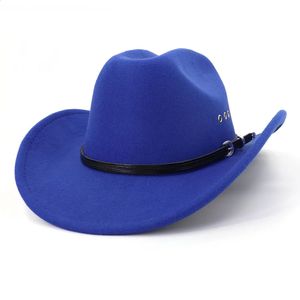 Western Cowboy Hat for Women Men Roll Brim Pink Cowgirl Fedora Party Wedding Woolen Felt Cap Sun Sombreros De Mujer 240130