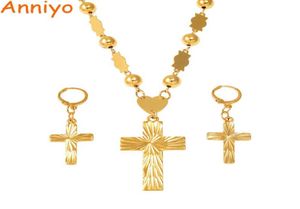 Anniyo Cross Pendant Earings Balls Bead Chain Halsband för kvinnor Micronesia Pohnpei Chuuk Smyckesuppsättningar #159206 2106199059952