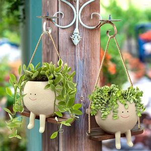 Garden Decorations Face Head Planter Resin Swing Flower Container Creative Wall Hanging Multifunctional Home Patio Accessories