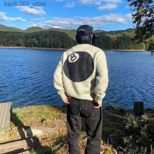 Men's Hoodies Sweatshirts Black Eight Billiards Sweater Mens High Street Pullover 2024 American knitted sweater Lazy Knitted Couples men clothing Q240217