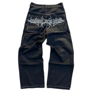 Y2K Jeans harajuku retro czaszka graficzna workowate czarne spodnie męskie punkowe hip hop gothic szerokie spodnie nóg streetwear 240124