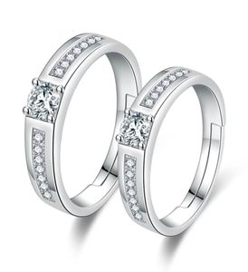 925 srebrne pierścionki ślubne dla kobiet mężczyzn obiecują pary biżuterii miłośnicy Pierścień palców Pierścień cyrkonu prezent regulowany rozmiar WH4324410