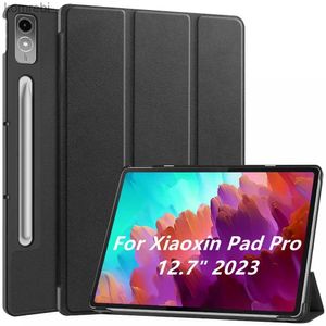 Tablett PC-fall Väskor för Lenovo Xiaoxin Pad Pro 12,7 tum 2023 TB-370FU Tri-Folding Stand Smart Tablet Case för Lenovo Tab P12 Case 12 7 Cover Fundal240217