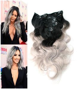 7A TOP OMBRE CLIP W HAIR ELENSSIONS 2 TON 1BSILVER GARE 100G OMBRE PERUVIAN CLIP W Human Hair Extensons 8pcsset3633829