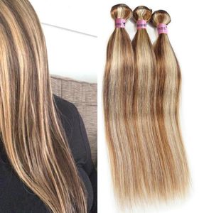 Nami Brown och Blonde Highlight Color Ombre Human Hair Bunds med stängning Frontal Piano Color 8613 Straight Body Wave Hair Exte11001453