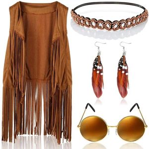 Women's Vests Hippie Costume Women Accessories Set Includes Tassel Vest Boho Headband Earrings Sunglasses Sleeveless