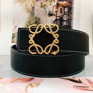 Fashion Double-sided Lychee Grain Belt Luxury Men Women Designer Width 3.8cm Gold Silver Smooth Buckle High Quality Leather Belts 5SAB