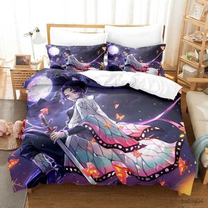 Sängkläder uppsättningar 3D -tryck Kochou Shinobu Bed Linen Anime Demon Slayer Sängkläder set 135x200 TEENS Pojkar Twin Single Queen King Full Däcke Cover SETS