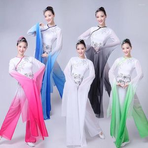 Abbigliamento da palco Danza popolare cinese Costumi classici Donna Manica ad acqua Abbigliamento da spettacolo Ragazze Lungo Yangko