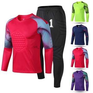 Jerseys New Mens Adult Soccer Goalkeeper Uniform Protective Sponge long Sleeve Kid Training Football Goalkeeper Soccer Jersey Top Pants