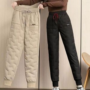 Calças femininas quentes de algodão acolchoado em linha reta inverno mulheres fofo pantalones elástico cintura alta tornozelo-comprimento calças grossas