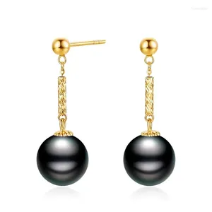 Stud Earrings Top Quality Real 18K Gold Black Tahitian Pearl Women 9-10mm Perfect Round Earring Fine Jewelry Wedding Gift