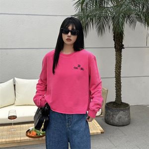 Women's hoodie designer top classic pure cotton round neck letter embroidered clothes spring rose red loose casual light luxury fashion brand slimming versatile