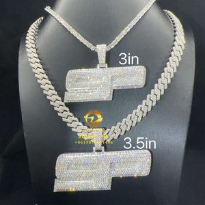 Personalização passe diamante tester hip hop 3d iced out vvs moissanite diamante carta nome pingente tênis corrente colar conjunto