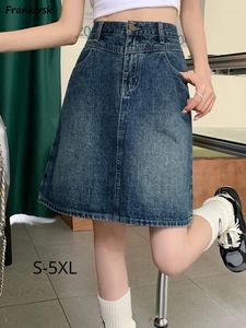 Röcke Denim Frauen Sommer Vintage Hohe Taille Casual A-linie Knie-länge Einfache Art Und Weise Schlank Gebleichte Fit Elegante Streetwear Grundlegende