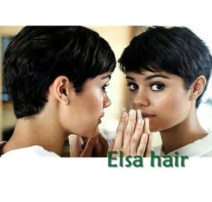 Pixie Cut Capelli naturali umani Corti senza parrucche anteriori in pizzo per donne nere Parrucca di celebrità afro-americana1257947