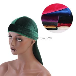 Unisex långa män kvinnor sammet andas bandana hatt dug do doo du rag long svans headwrap kemo cap bonnet cap wrap headwear