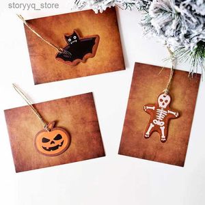 Etiketten Tags 50 Stück Halloween-Geschenkanhänger mit Hanfschnüren, Kürbis-Geist-Papierkarten, Leckereien, Süßigkeitentüten, Hängeetiketten, Halloween-Partyzubehör Q240217