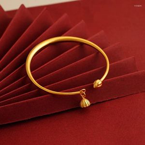 Bangle Lotus banhado a ouro pulseira aberta para mulheres flor push pull herança folha moda presente de aniversário