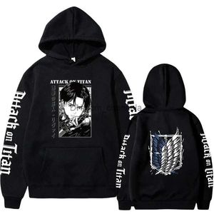 Herrhuvtröjor för män attacker mot Titan Anime Hoodie 2023 Hot Sale Pullovers Sweatshirts Levi Ackerman Graphic Printed Tops Casual Hip Hop Streetwear T240217