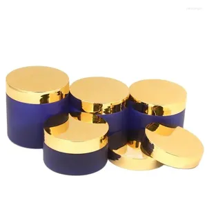 Depolama Şişeleri 24 PCS Frost Mavi Geniş Ağız Şişesi Boş yüz kremalı Pot Parlak Altın Kapak Kozmetik için 100G 120G 150G