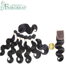 Fairgreat 6bundles Remy ludzkie włosy proste ciało z zamykaniem ludzkich włosów wiązki z koronkowym zamknięciem Brazylijskie ludzkie włosy Ext3212547
