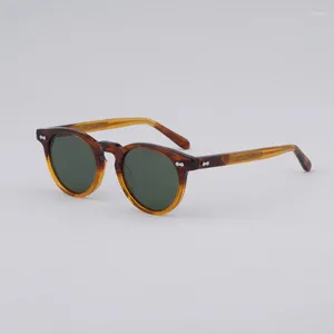 Solglasögon japansk varumärkesdesigner glasögon ram handgjorda retro vintage acetat runda kvinnliga manliga utomhus uv400 myopia glasögon