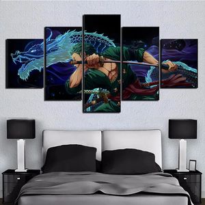 5 painéis de lona pintura de artes de parede animação japonesa poster impressão roronoa zoro imagem moderna sala de estar mural decoração de casa 240123