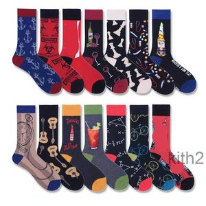 Mens Socks Men Fashion Cartoon Cola Red Wine Guitar Bike Anchor Funny Harajuku Hip Hop Street Style Happy Casual Skate Cotton Socksmens JYA4